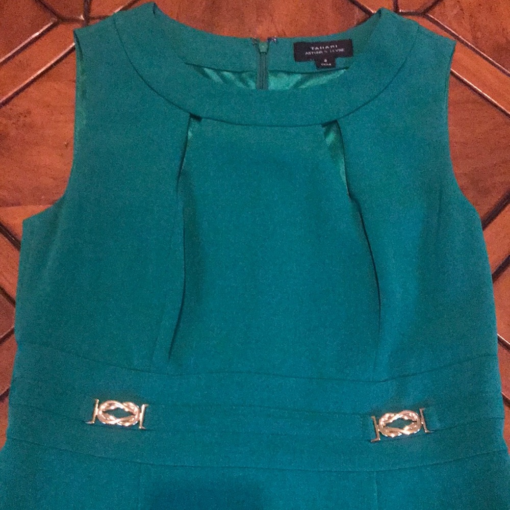 Tahari Green Dress - Gold Belt Design - 2